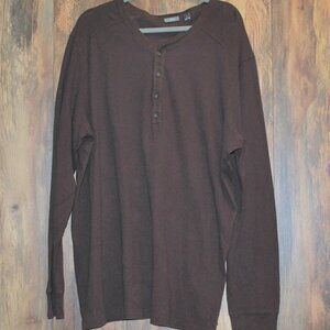 Apt 9 Men's Waffle 1/4 Button Long Sleeve Shirt XL Brown